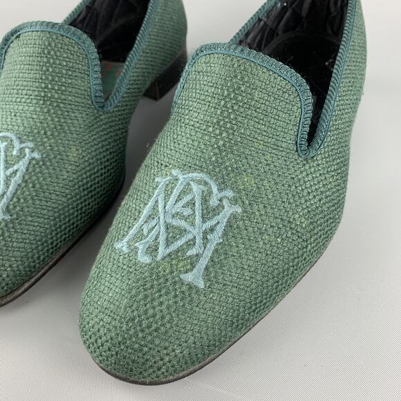 SHIPTON Size 8 Forest Green Woven Silk Embroidery Slippers Loafers - Picture 6 of 11